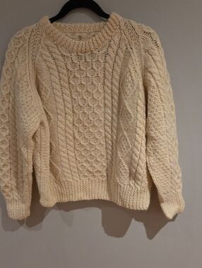 Cozy Cream Cable Knit Women's Wool Sweater Size S